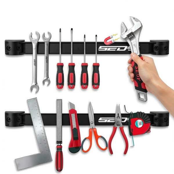 SEDY 7-Piece 12" Magnetic Tool Holder Storage Organizer, Garage Wall Mount Rack Organization Strip Power Magnet Organizers Mounted Workbench Board Slatwall Van Hanger-2