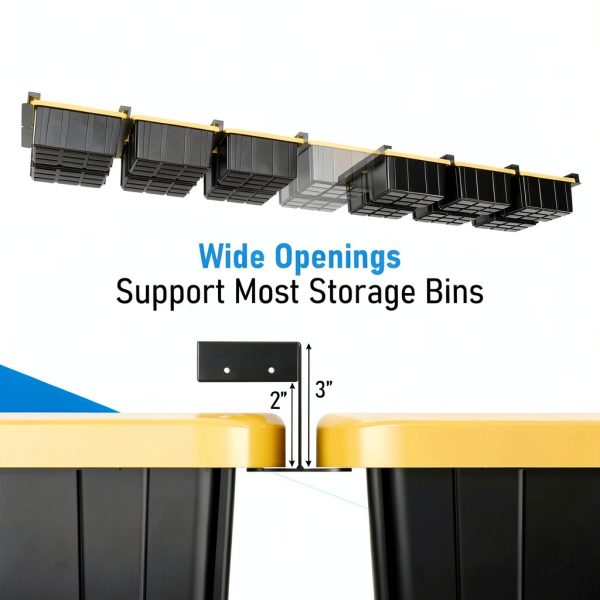 HANDT Overhead Garage Storage Rack, Connectable Heavy Duty Metal Ceiling Rails For Garage Storage Organization Shelving System, Hanging Racks For Tote Containers, Supports Up To 6 Bins, 4 Sets Black-2