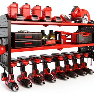 Power Tool Organizer KAFAHOM 8-Drill Wall Mount 2 Side Pegboards Red-0