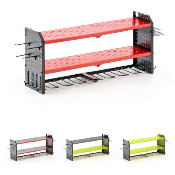 Power Tool Organizer KAFAHOM 8-Drill Wall Mount 2 Side Pegboards Red-5