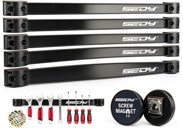 SEDY 7-Piece 12" Magnetic Tool Holder Storage Organizer, Garage Wall Mount Rack Organization Strip Power Magnet Organizers Mounted Workbench Board Slatwall Van Hanger-0